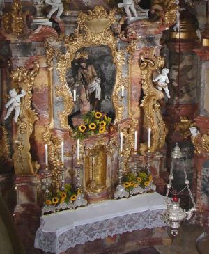 main altar of the Wieskirche with figure of the Scourged Savior